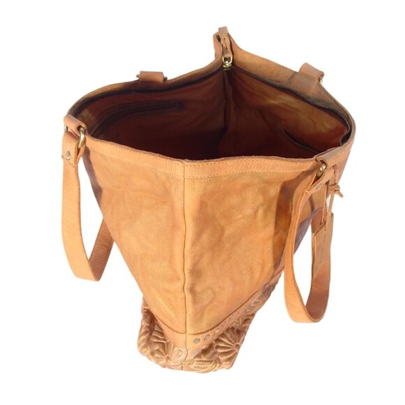 SUNDANCE ANABAGLISH Sunblossom $160 Caramel Leather Tote Bag - HAND MADE - Picture 8 of 13